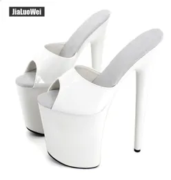 Kadın Terlik Seksi Fetich Egzotik 20cm Extreme High Cike Heel 9cm Platform Yaz Topukları Beyaz Parlak Sandalet Ayakkabı UNISE6764414
