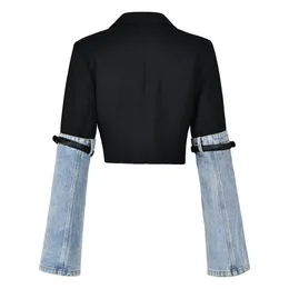 Джинсовая куртка дизайнерские женские деловые костюмы для женщин ковбойская джинсовая лоскутная куртка костюма короткие осенние карьерные функции S xl Jean Jacket Женские куртки