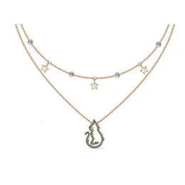 neckless for woman Swarovskis Jewelry Matching Double-layer Two-in-one January Night Cat Star Necklace Female Swarovski Element Crystal Clavicle Chain Female