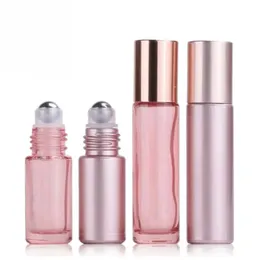 2024 2PCS 10ml Pink Color Thick Glass Roll On Essential Oil Empty Perfume Bottle Roller Ball bottle For Travel