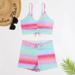 Women's Swimwear Bathing Suit Woman Bikinis Trend Split Conservative Flat Angle Pleated Star Print Multi-color Wholesale 7254