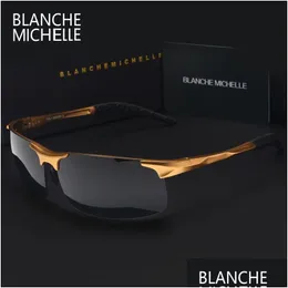 Sonnenbrille hochwertige Trafleuchtung Aluminium Sport polarisierte Männer UV400 Rec Gold Outdoor Fahren Sonnenbrillen Drop Lieferung Dhoyk