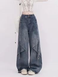 Jeans femminile nicchia retrò decostruito di progettazione dei bottoni per le donne spuntano pantaloni a gamba larga a vita alta