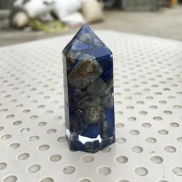 Dekoratif figürinler 1pc doğal lapis lazuli ezilmiş taş reçine iyileştirilmiş enerji sütunu ev oturma odası sağlıklı sanat dekorasyon dağıtım