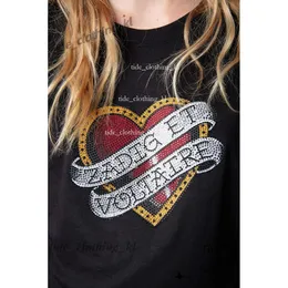 Novo designer de alta qualidade moda de luxo casquette lux zadig voltaire tends designer camisa delicate love diamante e camiseta curta preta 124