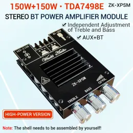 Acessórios ZKXPSM 150W*2 TDA7498E Estéreo Treble Bass Ajuste Bluetooth Audio Power Amplifier Módulo de canal duplo dissipador de calor