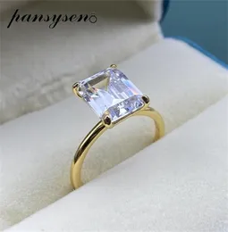 PANSYSEN WhiteYellowRose Gold Color Luxury 8x10MM Emerald Cut AAA Zircon Rings for Women 100 925 Sterling Silver Fine Jewelry 27249020