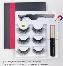 Fabryczne rzęsy magnetyczne z eyeliner i pincet 3 pary na pudełko płynny zestaw makijażu wielokrotnego użytku bez kleju2047684