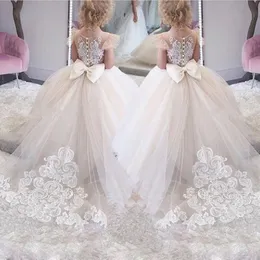 vestido de fiesta Girl Dress Lace Tulle Bows Children's First Communion Wedding Dress Princess Ball Gown Party Dress 248I