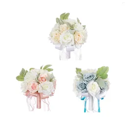 Decorative Flowers Wedding Bridal Bouquet With Ribbon Handcraft Tossing Holding For Bride Centerpiece Gifts Ceremony