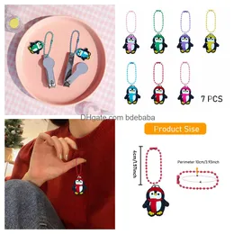 Decorações de interiores Cartoon Penguin Series Keychain Key Ring Ball Bead Keychains Fashion Keyrings Charms Car para Women Girls Bag Drop Otpjt