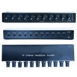 Förstärkare Aux Mini Jack TRS 3,5 mm ingång 1 i 10 ut kanal hörlurar Förstärkare Stereo Audio AMP Adapter Distributör Splitter för Studio
