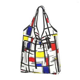 Lagringspåsar anpassade piet mondrian minimalist de stijl shopping kvinnor bärbara stora kapacitet matvaror modern konst tote shopper