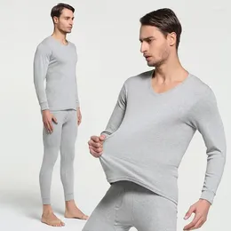 Roupa térmica masculina Cotton Round Neck 2024 Winter quente Johns Long Set para homens de pijama de cor sólida ultra-macia M-3xl