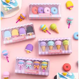 Parti Favor 4 adet nefis tatlı silgiler DHS set mini lollipop Icecream Popsicle Donuts Lastik Kalem Silgi Çocuklar İçin Okul Öğrencisi Bir DHKFV