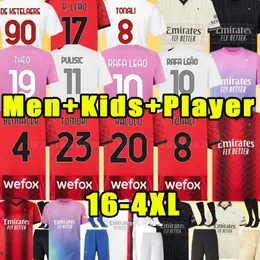 3XL 4XL 23 24 Pulisic Giroud Futbol Formaları Ibrahimovic Futbol Gömlek 2023 2024 Tonali Rebic Camiseta Milan Kjaer Theo Brahim R.Leao Erkekler Çocuk Hayranları Fanlar Fouth