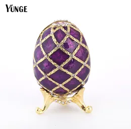 Ryska Faberge Purple Egg Jewelry Painted Box på stativ med emalj och kristaller för heminredning Y2001065850148