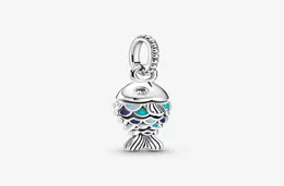 100 925 Sterling Silver Sparkling Blue Scaled Fish Dangle Fit Fit original European Charms Bracelet Fashion Wedding Egengagement J6704487