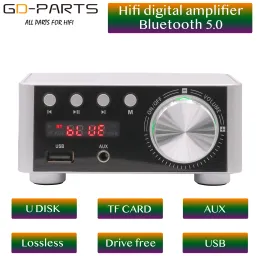 Amplifier HIFI Audio Stereo Digital Amplifier Support Bluetooth 5.0 TPA3116 Board 50WX2 AMP AUX USB TF Player مع الطاقة