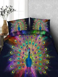 3D Printed Красочные постельные принадлежности для павлина набор Twin Full Queen King Size Size Bedspread Clothes Peed Covers 34PCS 600TC Blue Comforter SE9807595
