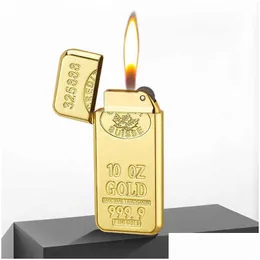 Lighters Neuheit Dünn Gold Ziegel Ziegel leichter Raucherzubehör Kühle Torch Butan Butan aufblasbare Feuerstein Schleifrad Offene Flamme PD3KNO DRO DHIMX