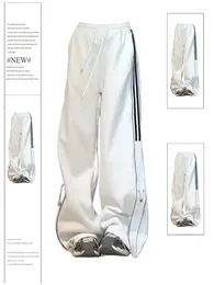 Kvinnors byxor kvinnor vita randiga vintage harajuku y2k sweatpants estetiska lösa överdimensionerade höga midja baggy byxor 2000 -talskläder