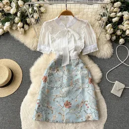 Vestidos de festa French Light Luxury Borded Borded Dissed Dress Moman's Summer Summer Temperament Lace Up Bow Chiffon Fashion A-Line Skirt