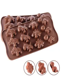 Bolo Baking Mold 12 Dinosaurs Cartoon Animais Moldes de chocolate Silica Gel Ice Lattice Die Nova chegada 1 8TL L16321398