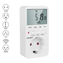 UE UK BR Plug Outlet Electronic Digital Timer Gniazda z timerem 220V AC Socket Timer Timer Przełącznik przełącznika Przełącznika Przełącznika Programowalne 240430