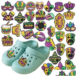 ジュエリーMOQ 20PCS PVC Mardi Gras Mask Lips Shoe Charm Accessories Decoration Buckle for Crog Bracet Wristband Holiday Party Gift博士Dhnwc