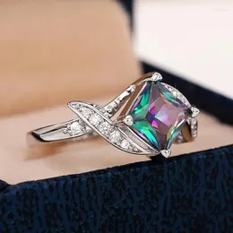 Bröllopsringar Luxury Princess Square CZ för kvinnor Brillant Färgglad kubik Zirkoniumsjubileum Chic smycken