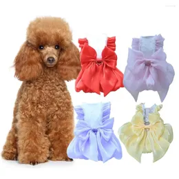 Hundkläder bedårande husdjursklänning med flytande gasväv och bowknot mjuk bekväm stilig stor bågfjädertillbehör