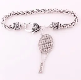 Silver Color Sporty Style Tennis Racket Ball Charm Pendant med mousserande kristaller vete läderarmband smycken5206372