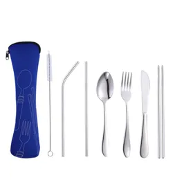 7pcsset 4pcsset in acciaio inossidabile set di stoviglie portatile forcone per coltello da pranzo per pranzo tavoli da viaggio con la borsa VF1524 T03316331