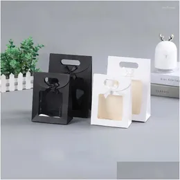 Geschenkverpackung 10/20pcs Transparente Fenstertaschen mit Bowknot für Geburtstag Home Party White Black Packaging Box Back zum Mitnehmen Tasche Drop del otwul