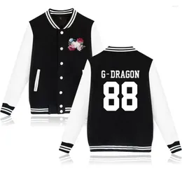 남자의 후드 Bigbang kpop 패션 꽃 인쇄 힙합 스타일 남자 여자 캐주얼 야구 재킷 긴 슬리브 재킷 스웨트 스웨트 코트 탑