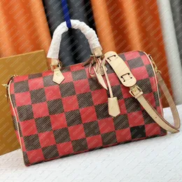 Popüler Tasarımcı Çanta Duffel Bag Erkekler Seyahat Çantası Kadın Moda Seyahat Tote Çanta Banliyö Çanta Kaplamalı Tuval Deri El Omuz Crossbody Bag Desen Izgara Stil Serisi