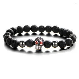 Strand Retro Skull Charm Bracelet For Men Nature Volcanic Stone Domineering Jewelry Gift