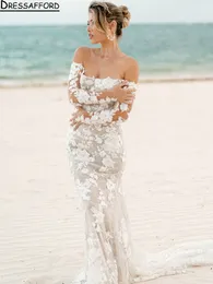 Богемская иллюзия назад обратно цветочные аппликации кружевные русалки свадебные платья с плеча с длинным рукавом свадебные платья vestidos de novia