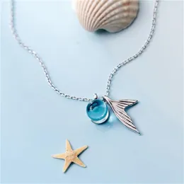 Hänghalsband 1 st söt fisktail blå bubbla kristall för kvinnor trendymermaid svans kedja choker smycken tillbehör gåvor 2024