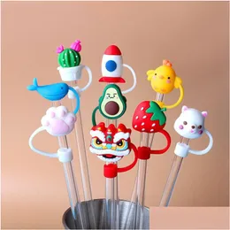 Drinkware Lid Cartoon Sile St Plug Reusable Drinking Dust Cap Er Cup Accessories Drop Delivery Home Garden Kitchen Dining Bar Dh6S0