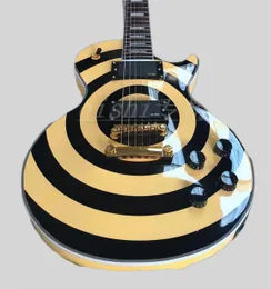Zakk Wylde Bullseye Cream Black Electric Guitar EMG 8185 Pickups Gold Rod Rod Rod Cover White Mop Block Block Intay 2589