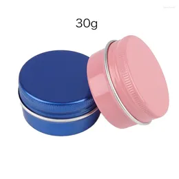 Bottiglie di stoccaggio 30G 47mm x 24mm blu cicatrici blu rosa ceral di alluminio barattolo cosmetico cosmetico a base di legno di blescano in metallo scatola di imballaggio 50pcs 50pcs