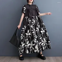 Vestidos de festa no verão feminino de manga curta Floral Flowy Uma linha Maxi Dress Swing Swing Swing Long Satin Mono Print