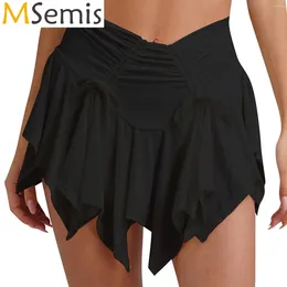 Saias de saia plissada irregular de bainha feminina com cuecas de segurança elegante tie-up rucledstring gótico punk mini-clubwear