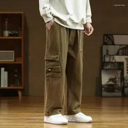 Men's Pants 2024 Men Cargo Cotton Straight Wide Leg Oversize Male Korean Style Autumn Big Size Fashion Pockets Casual