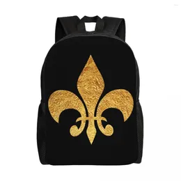 Backpack Customized Gold Foil Fleur De Lis Women Men Fashion Bookbag For School College Fleur-De-Lys Lily Flower Bags