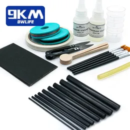 Kit de reparo de haste de pesca completa com epoxy10pcs fibra de carbono kit de construção de pólo de pólo AB Glue de embrulho para água salgada 240425