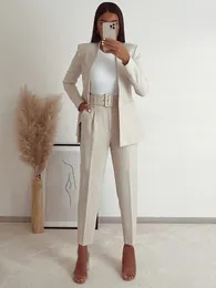 Abiti maschili donne solide donne solide a due pezzi eleganti maniche lunghe maniche lunghe Outfit Chic Daily Chave Pants Set (pantaloni blazer)