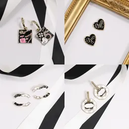 Stud Vintage Designer Earrings Black and White Enamel Geometric Double Letter Pendant Earrings Set with